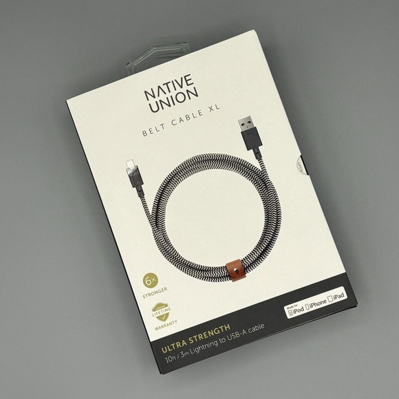 Native Union Lightning to USB-A 10 ft 3 m Braided Cable MFi-Certified Zebra NEW - Picture 2 of 7